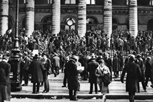 Flammarion Prints: Bargaining outside the Stock Exchange, Paris, 1931. Artist: Ernest Flammarion