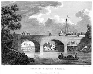 Greater Manchester Prints: Barge crossing the Barton aqueduct over the Irwell