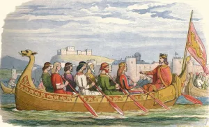 River Dee Gallery: The barge of Edgar manned by eight kings on the Dee, 973 (1864). Artist: James William Edmund Doyle