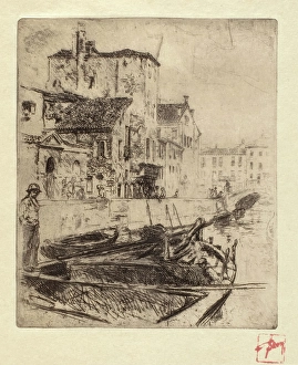 Embankment Prints: Barge on Venetian Canal, 1880-1886. Creator: Robert Frederick Blum