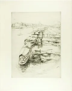 Plate Tone Prints: Barges at Auteuil, 1900. Creator: Gustave Leheutre