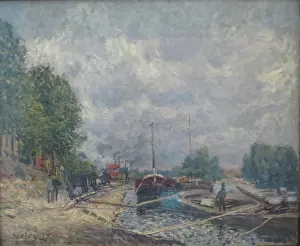 Alfred Prints: Barges at Billancourt, 1877. Creator: Alfred Sisley