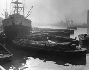 Docks Prints: Barges and cargo ships on the River Thames
