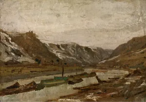 Rops Felicien Prints: Barges in Dinant, c1860-1890. Creator: Felicien Rops