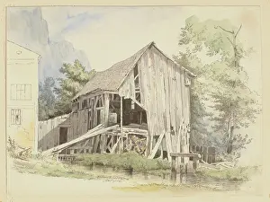 Wove Paper Prints: Barn by a stream, 1840. Creator: Ernst Ferdinand Oehme