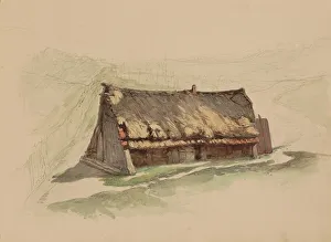 Barn with a thatched roof in a meadow, 1864-c. 1865. Creator: Maria Vos