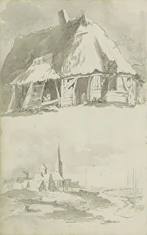Barn and view of a city on the water, c.1780-c.1800. Creator: Bernhard Heinrich Thier