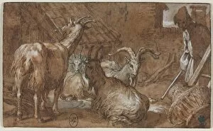 Abraham Bloemaert Dutch Gallery: A Barnyard with Goats and a Goatherd, c. 1610-1615. Creator: Abraham Bloemaert (Dutch, 1564-1651)