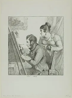 Denon Dominique Vivant Baron Prints: Baron Denon before his Easel, 1823. Creator: Vivant Denon