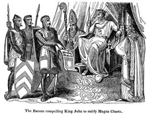 The barons compelling King John (1167-1216) to ratify the Magna Carta, 1215