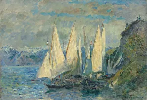 Barques aux grandes voiles sur le lac Leman a Meillerie en Haute-Savoie. Artist: Lebourg, Albert (1849-1928)
