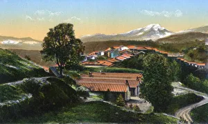 The Raj Prints: The barracks with distant snow-capped mountains, Chakrata, India, early 20th century