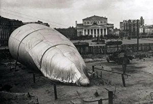 Barrage balloon at the Bolshoi Theatre, Moscow, USSR, 1942