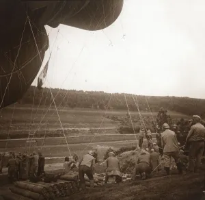 Barrage balloon, Genicourt, northern France, c1914-c1918