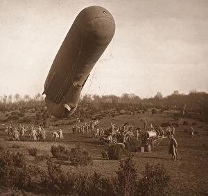 World War One Gallery: Barrage balloon, Somme, northern France, c1914-c1918