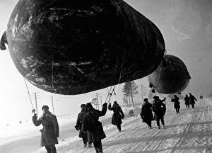 Barrage balloons near Moscow, USSR, World War II, 1941