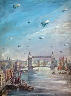 The National Archives Prints: Barrage balloons over the Thames