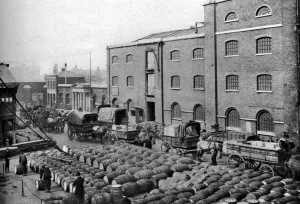 Docks Prints: Barrels of molasses, West India Docks, London, 1926-1927. Artist: Langfier Photo