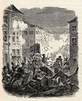 Barricade fighting at the Colln Townhall in Berlin on the night of 18 to 19 March 1848. Creator: Kretschmer, Robert (1818-1872)