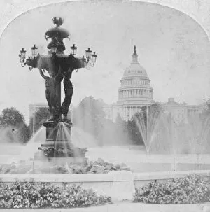 Capitol Collection: The Bartholdi Fountain and the Capitol, Washington DC, USA, late 19th or early 20th century