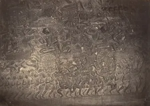 Cambodia Prints: Bas-relief de la Grande Galerie de la Pagode, 1866. Creator: Emile Gsell