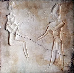 Isis Prints: Bas-relief showing the gods Isis and Osiris, Ptolemaic period, Ancient Egypt, 323-30 BC