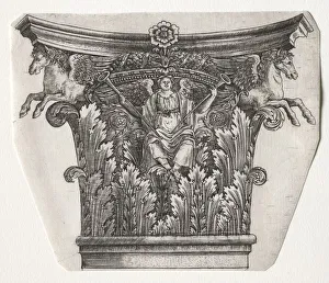 Base and Capital with Figure of Fame and Winged Horses (capital), c. 1525-1550. Creator: Master G Base and Capital with Figure of Fame and Winged Horses (capital), c. 1525-1550. Creator: Master G