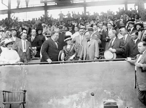 Baseball, Professional - L T R: Taft; Mrs. Knox; Sec. P.C. Knox; Vice President Sherman... 1912. Creator: Harris & Ewing. Baseball, Professional - L T R: Taft; Mrs. Knox; Sec. P.C. Knox; Vice President Sherman... 1912. Creator: Harris & Ewing