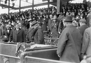 Baseball - Professional; Wilson Entering Box, 1913. Creator: Harris & Ewing. Baseball - Professional; Wilson Entering Box, 1913. Creator: Harris & Ewing