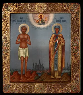Basil Gallery: Basil the Blessed and Saint Mary of Egypt, 1901. Artist: Chirikov, Osip Semionovich (?-1903)