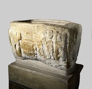 Nacional Prints: Basin for oil in marble, with the decoration of an abbot, from Escalo, Pallars Sobirà