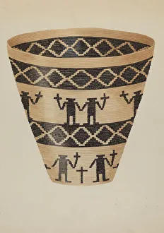 Basketry Prints: Basket, c. 1936. Creator: Gordena Jackson