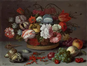 Plums Prints: Basket of Flowers, c. 1622. Creator: Balthasar van der Ast