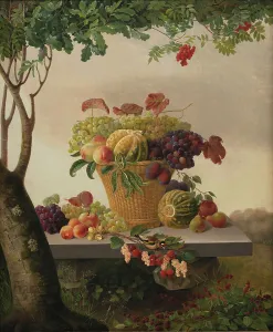 Fruit Basket Prints: A Basket of Fruit in a Landscape, 1832. Creator: Christine Lovmand