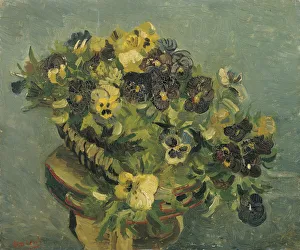 Pansies Prints: Basket of pansies on a small table, 1887. Artist: Gogh, Vincent, van (1853-1890)