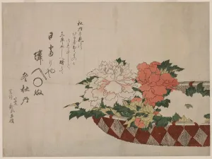 1760 1849 Prints: Basket of Peonies, 1810 or 1814. Creator: Katsushika Hokusai (Japanese, 1760-1849)