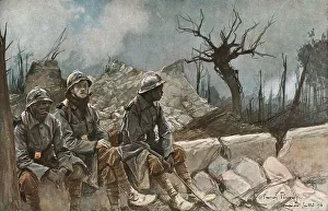 Flameng Francois Prints: Bataille de la Somme; Ruines de l'eglise de Dompierre
