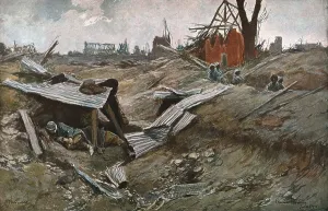Bataille de la Somme; Village de Dompierre, 1916 (1924) Creator: Francois Flameng
