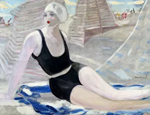 Swimming Costume Gallery: Bather in black swimming suit. Artist: Marval, Jacqueline (1866-1932)