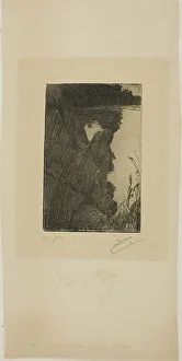 Etching On Tan Wove Paper Prints: Bather (Evening) I (Zinc etching), 1896. Creator: Anders Leonard Zorn