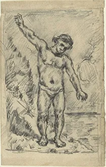 Bather With Outstretched Arms (recto); Study of a Tree (verso), 1874/77. Creator: Paul Cezanne