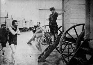 Bathing Machine Prints: Bather posing for photo - Ostend, 1913. Creator: Bain News Service