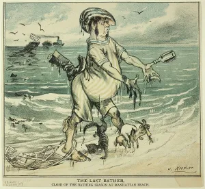 The Last Bather, from Puck, 1880. Creator: Joseph Keppler