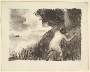Pissarro Camille Prints: Bather Standing Among Grasses at the Shore, ca. 1894. Creator: Camille Pissarro