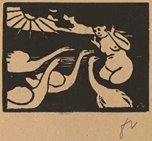 Lix Vallotton Gallery: Bather with Swans (La baigneuse aux cygnes), 1893. Creator: Félix Vallotton