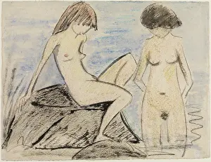 Crayon Prints: Two Bathers, between 1928 and 1930. Creator: Otto Mueller