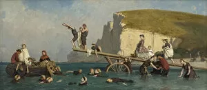 Swimming Costume Gallery: Bathers at Étretat, c. 1858. Creator: Lepoittevin (Le Poittevin)