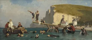 Bathers at Etretat, c. 1858. Creator: Lepoittevin (Le Poittevin)