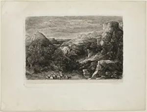 Bresdin Rodolphe Prints: Bathers in a Mountain Pool, 1865. Creator: Rodolphe Bresdin