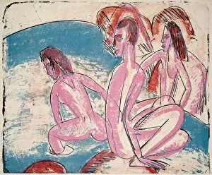 Die Brucke Gallery: Three Bathers by Stones, 1913. Creator: Ernst Kirchner